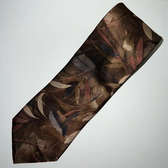 Christian Dior Monsieur Brown Abstract Leaf Nature Print Office Necktie Mens Tie - Picture 2 of 7